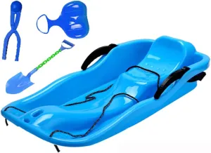 Plastic Snow Sled, Durable Downhill Sprinter Toboggan Snow Sled for Kids Boys Girls Adults with Built-in Handles and Pulling Rope, for Ice Grass Sand Beach Skiing,Blue