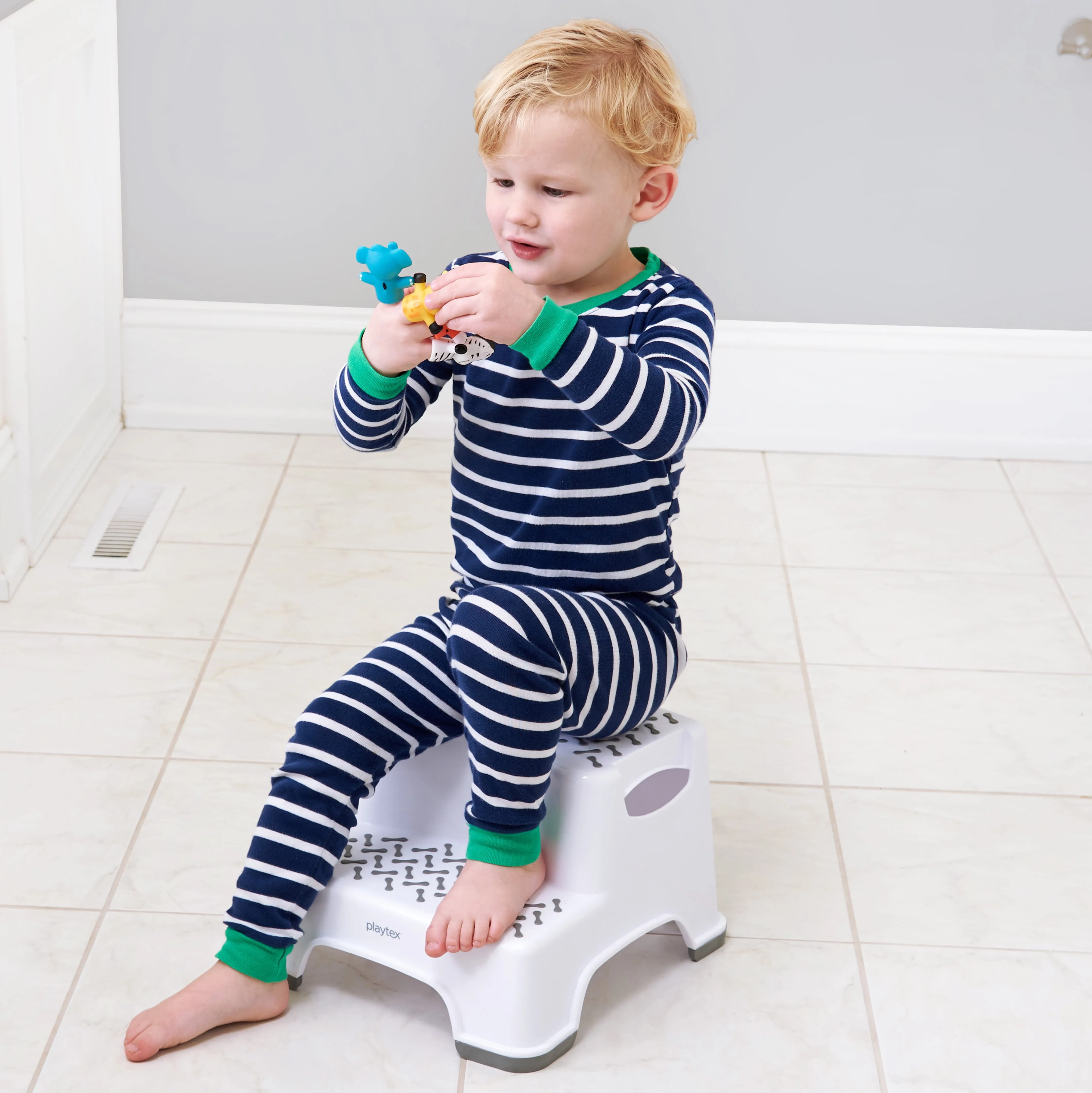 Playtex White 2-Tier Step Stool, Kids Bathroom and Bedroom Plastic Step Stool