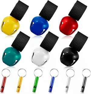 Poen 6 Pcs Bear Bell with 6 Pcs Whistle for Hiking Loud Bear Bell with Magnetic Silencer Hiking Gear for Dog Horse Survival Biking Camping Hunting Outdoors Sports