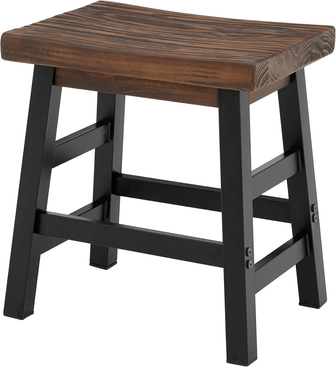 Pomona Rustic Farmhouse Barstool - 20-Inch Height, Solid Pine Wood Seat with Solid Finish, Strong Black Metal Legs, Perfect for Dining and Kitchen Areas, Matches with Pomona Dining Table