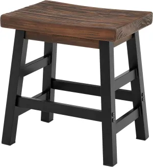 Pomona Rustic Farmhouse Barstool - 20-Inch Height, Solid Pine Wood Seat with Solid Finish, Strong Black Metal Legs, Perfect for Dining and Kitchen Areas, Matches with Pomona Dining Table