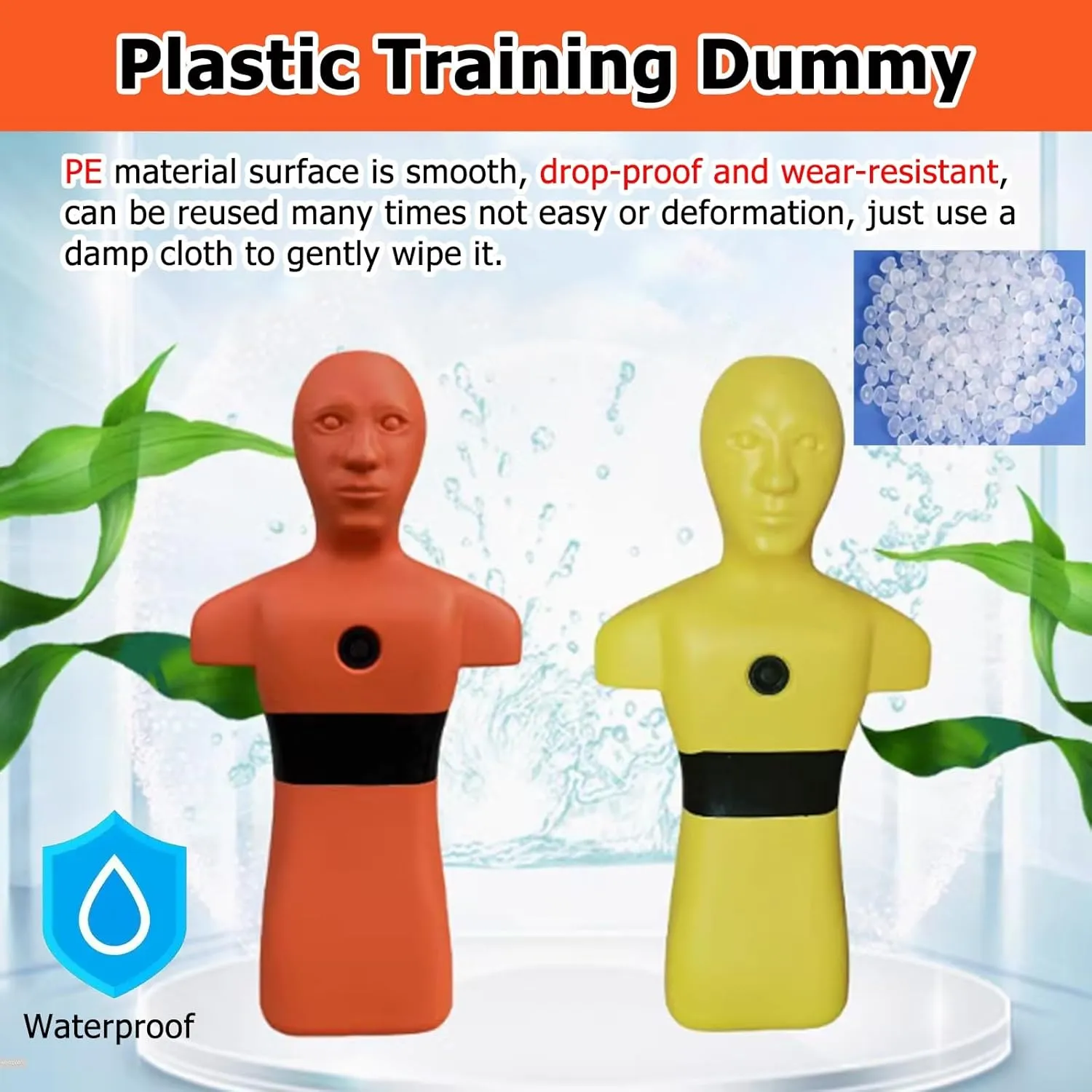 Pool Water Rescue Training Dummy, Orange Yellow Drowning Prevention Teaching Tools, 100cm Fire Training Drill Dummys 2 Pack for School/Community/Sports Stadiums(Orange,2 Pack)