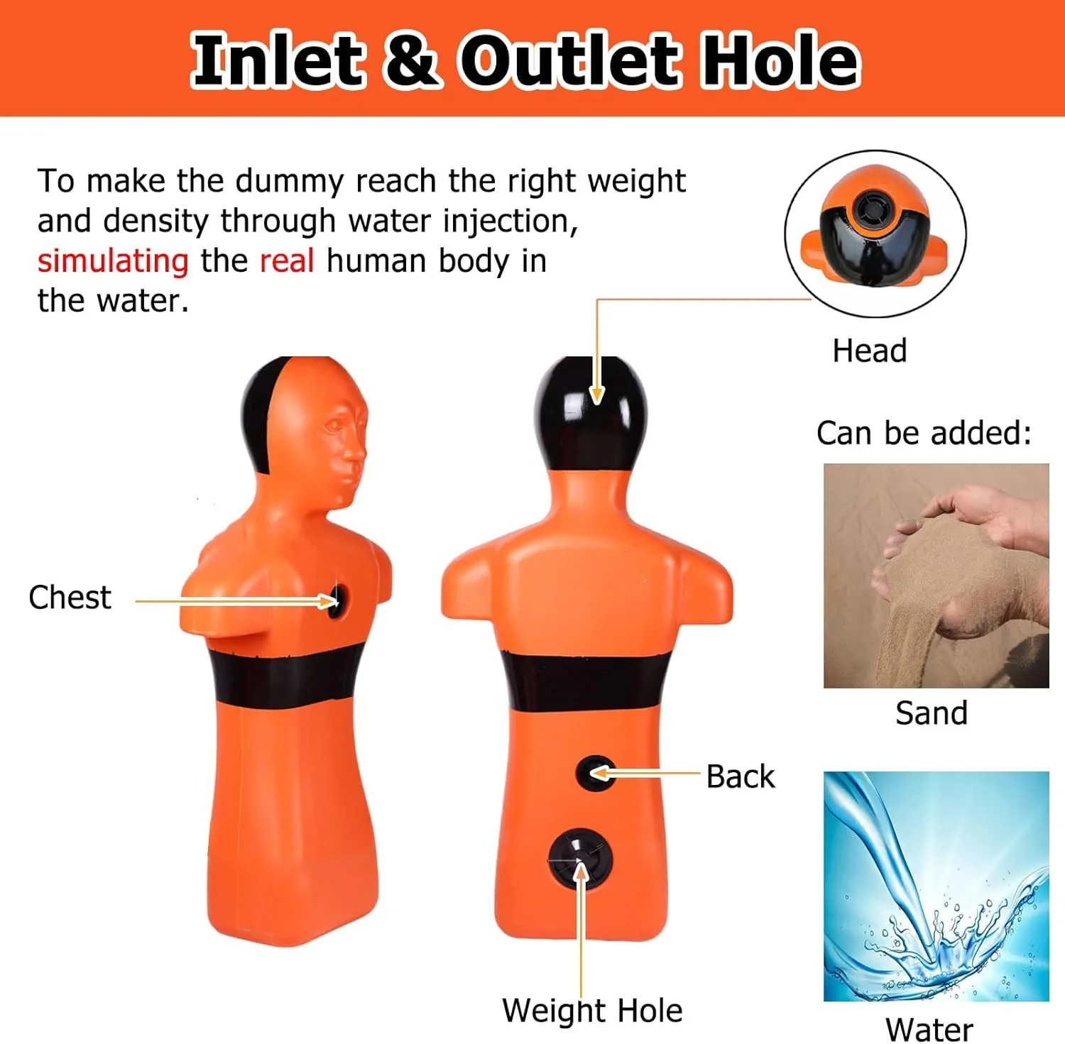 Pool Water Rescue Training Dummy, Orange Yellow Drowning Prevention Teaching Tools, 100cm Fire Training Drill Dummys 2 Pack for School/Community/Sports Stadiums(Orange,2 Pack)