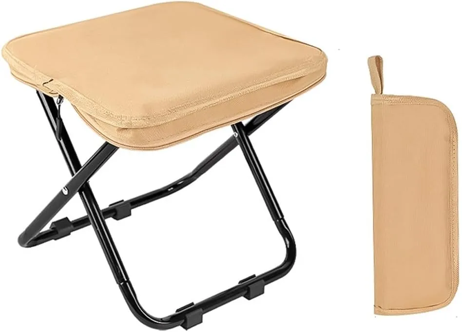 Portable Camping Stool Mini Folding Stool Fishing Stools for Adults, Outdoor Gardening Stool Beach Chairs with Foldable Travel Seat, Folding Pop up Stool for Hiking(Beige)