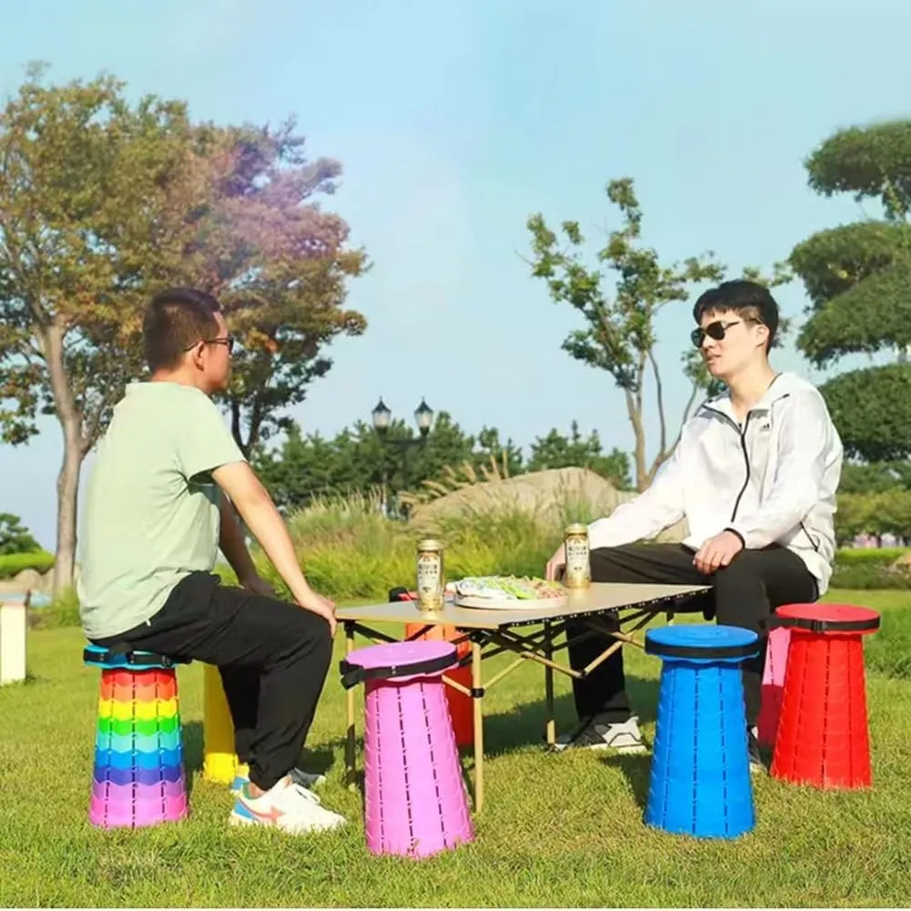 Portable Collapsible Hiking Stool Seat, Retractable Adjustable Camping Stool, Foldable Plastic Stool Lightweight for Fishing Hiking BBQ Travel(Black)