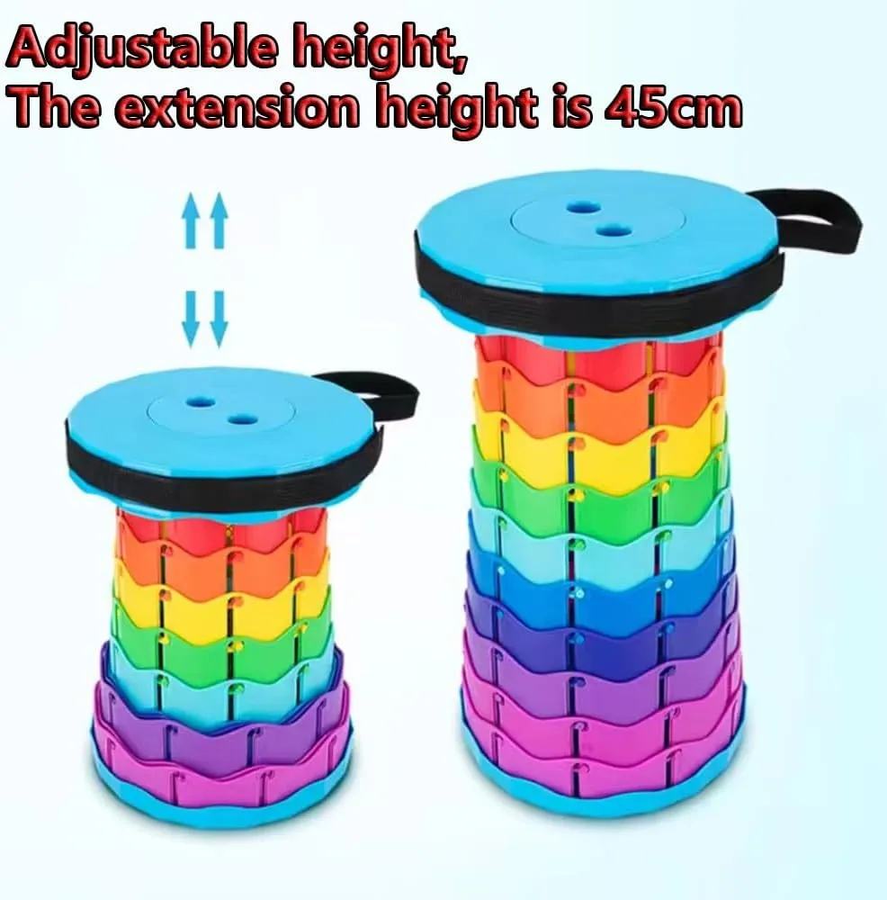 Portable Collapsible Hiking Stool Seat, Retractable Adjustable Camping Stool, Foldable Plastic Stool Lightweight for Fishing Hiking BBQ Travel(Black)