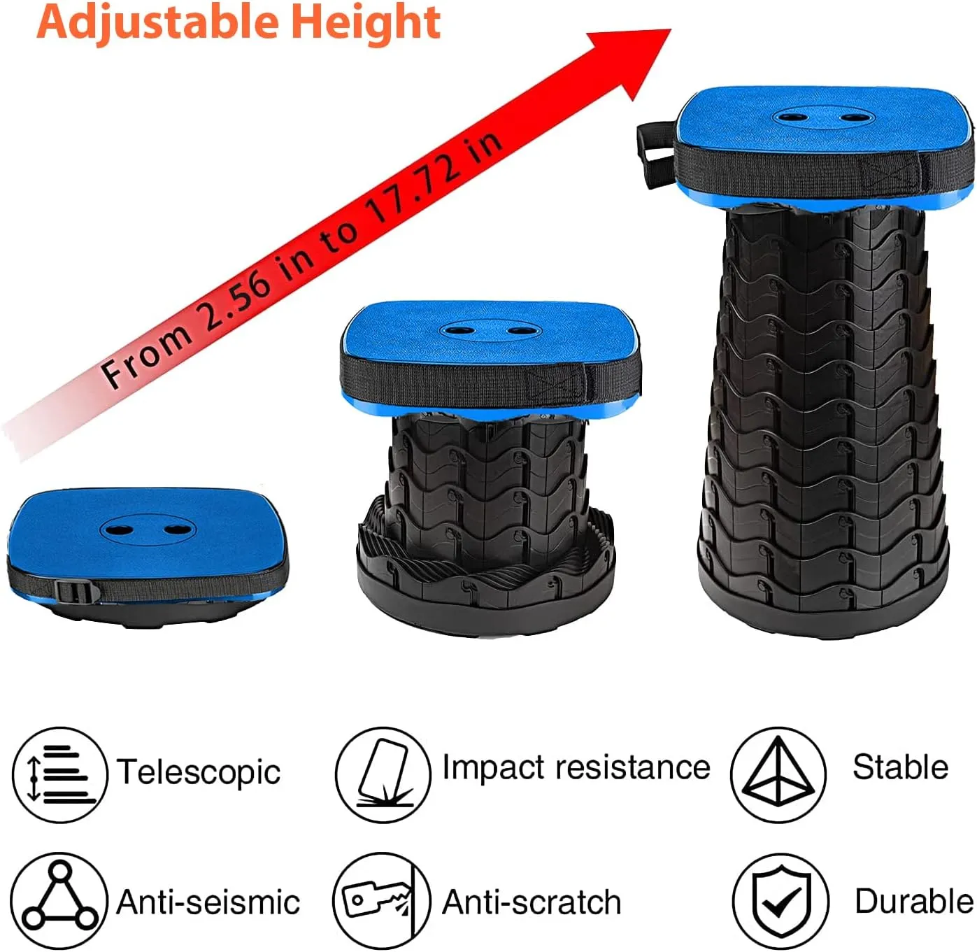 Portable Collapsible Stool Set - Heavy Duty Square Foldable Stool   Thick Seat Cushion - 550lbs Load Capacity for Camping Travel Picnic Gardening (Blue/Black)