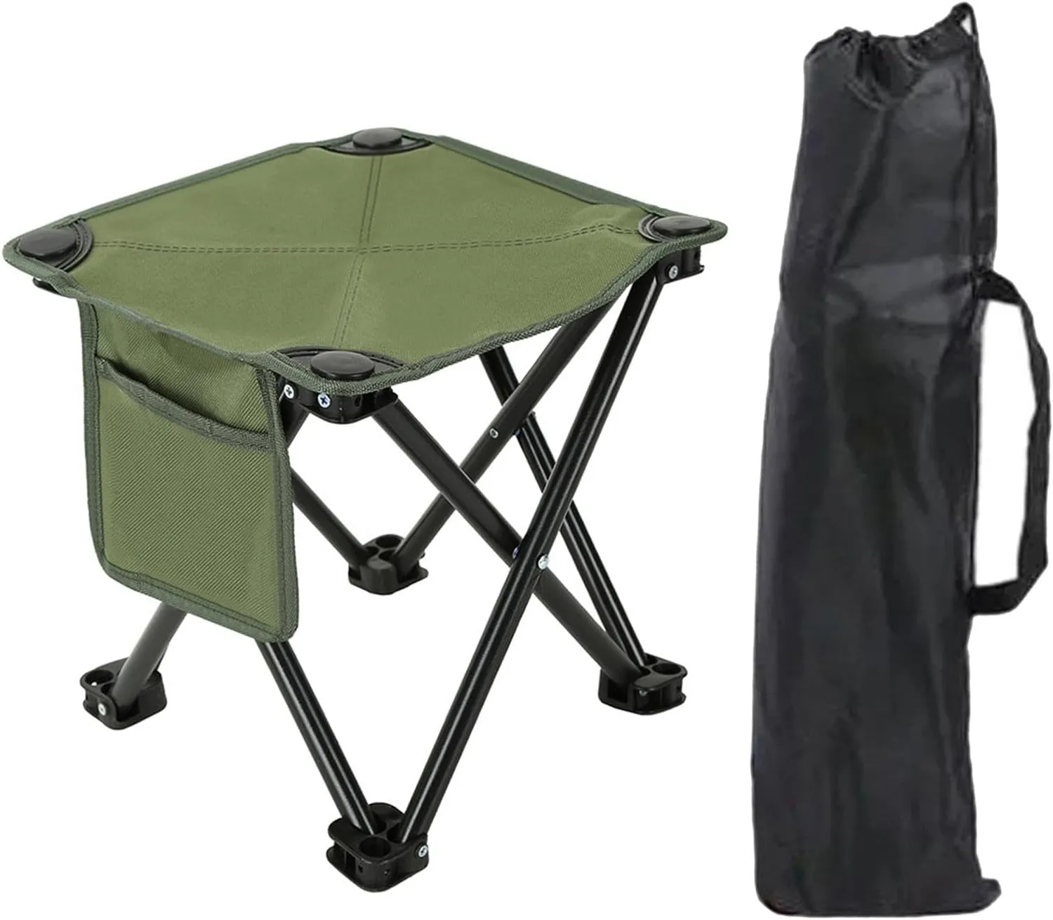Portable Folding Camping Stool with Side Pocket Compact Footrest Mini Foldable Chair for Fishing BBQ Travel Gardening Picnic