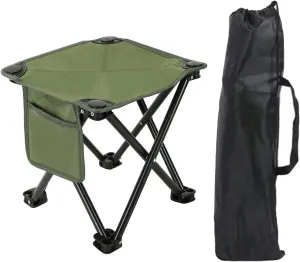 Portable Folding Camping Stool with Side Pocket Compact Footrest Mini Foldable Chair for Fishing BBQ Travel Gardening Picnic