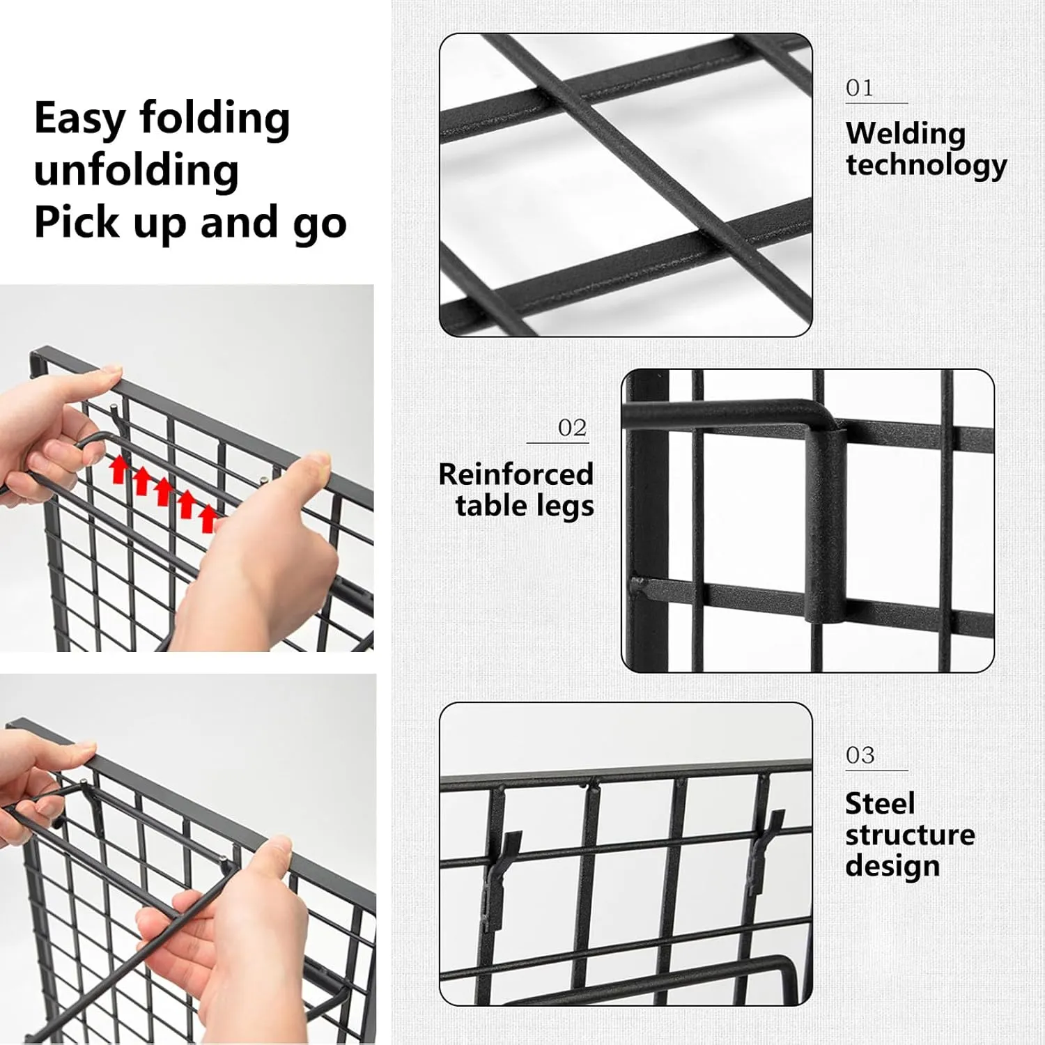 Portable Folding Grill Table Outdoor Camping with Mesh Tabletop Metal Grid Small Easy for Storage Patio Picnic BBQ Garden Dining-Single-mesh-Table