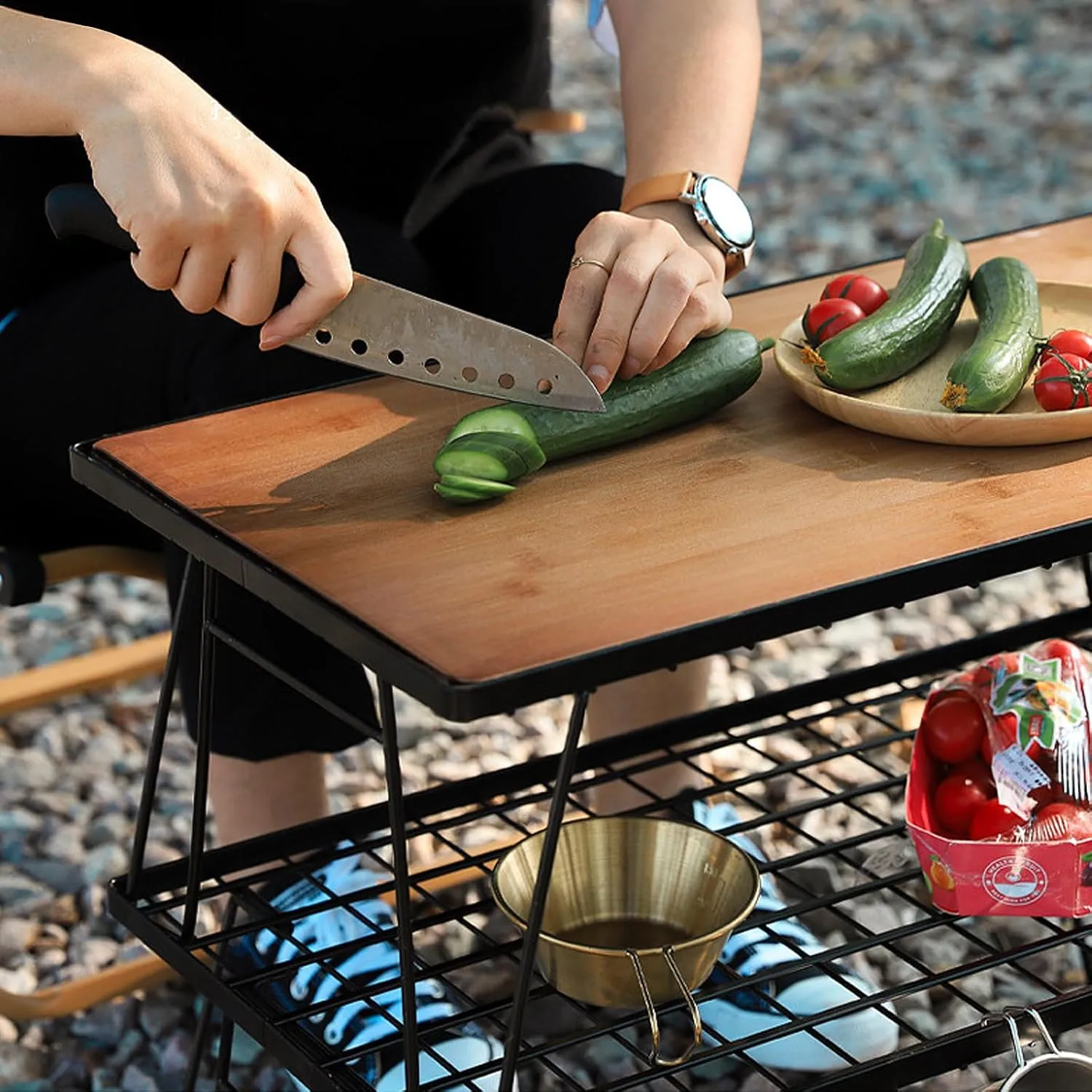 Portable Folding Grill Table Outdoor Camping with Mesh Tabletop Metal Grid Small Easy for Storage Patio Picnic BBQ Garden Dining-Single-mesh-Table
