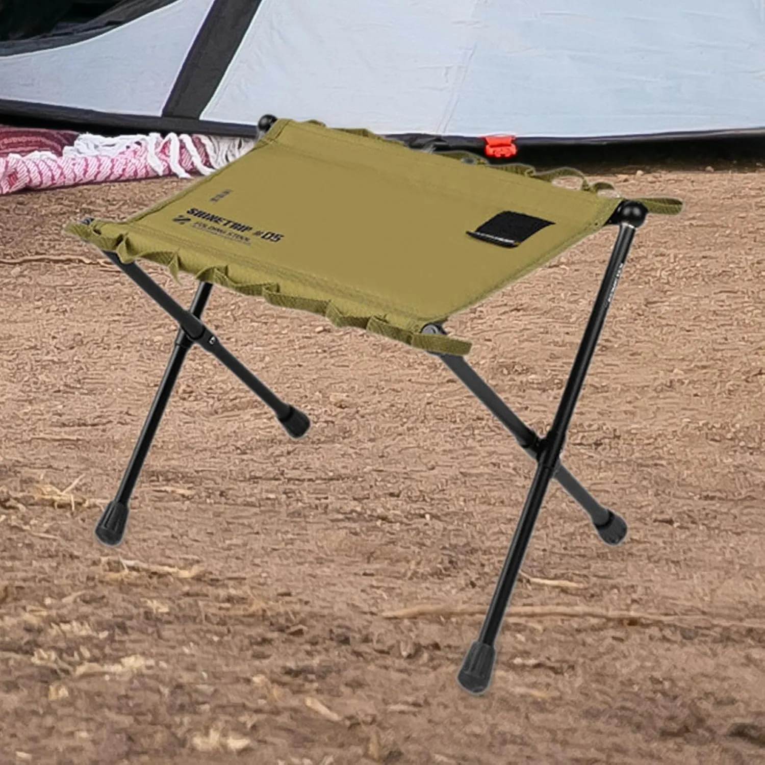 Portable Folding Stool Camping Stool Aluminum Alloy Frame Footrest Folding Chair for BBQ Barbecue Festival Traveling Picnic, Khaki