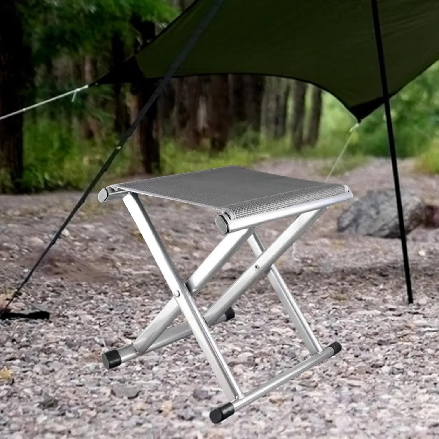 Portable Folding Stool Camping Stool Compact Metal Frame Foldable Stool Recliner Foot Rest for Patio Beach Yard Travel Hiking, L