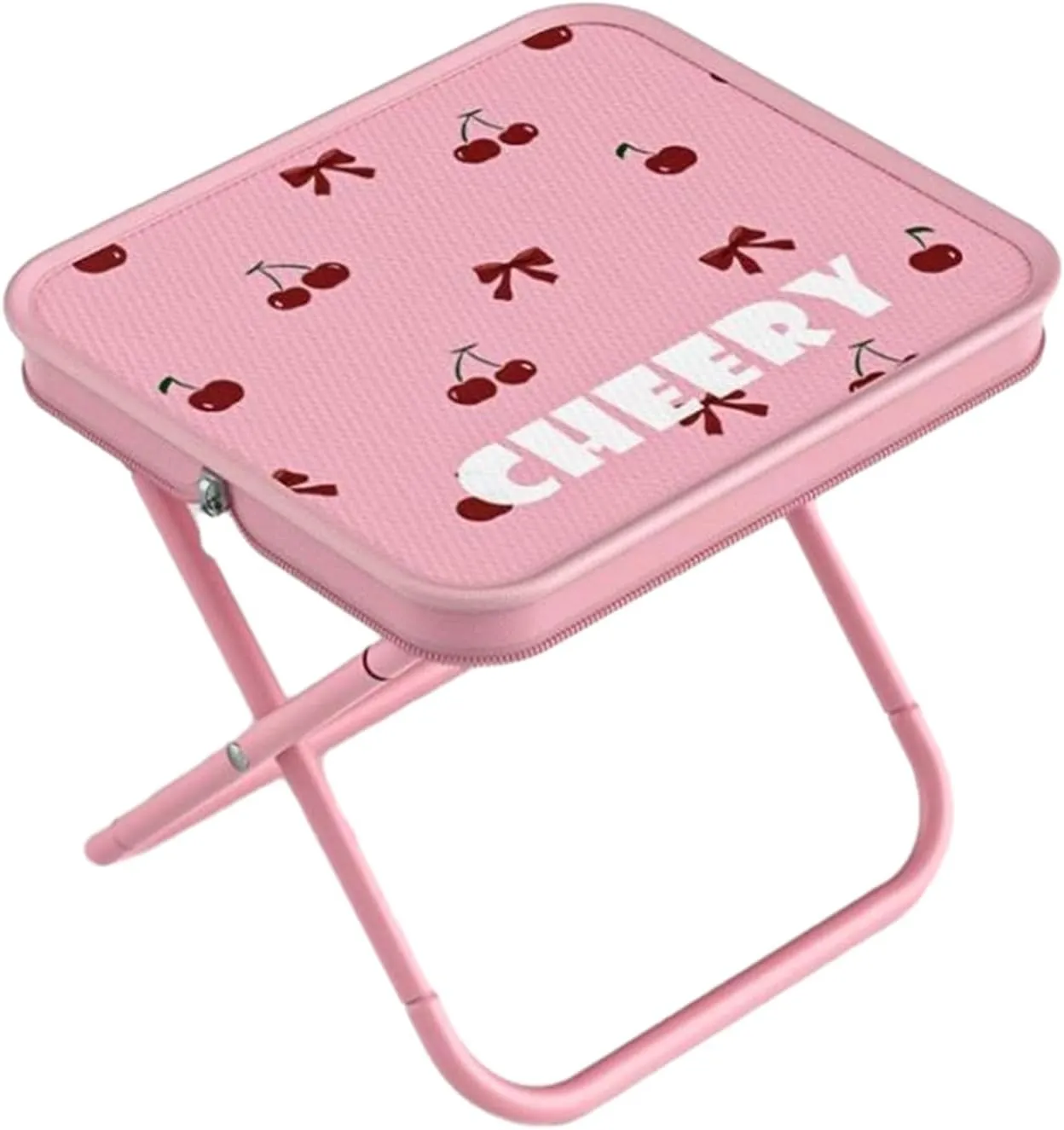Portable Folding Stool with Storage Bag - 440lbs Capacity, Double-Layer Oxford Fabric & Steel Frame, Lightweight Compact Design for Hiking, Camping, Picnics, Waiting Lines Cherry Pink