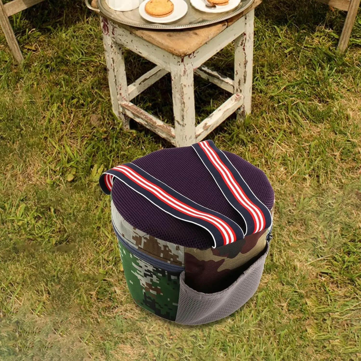 Portable Garden Stool Camping Seat Wearable Lightweight with Pouch Versatile Footstool Weeding Chair for Lawn Outdoor Sports, Red