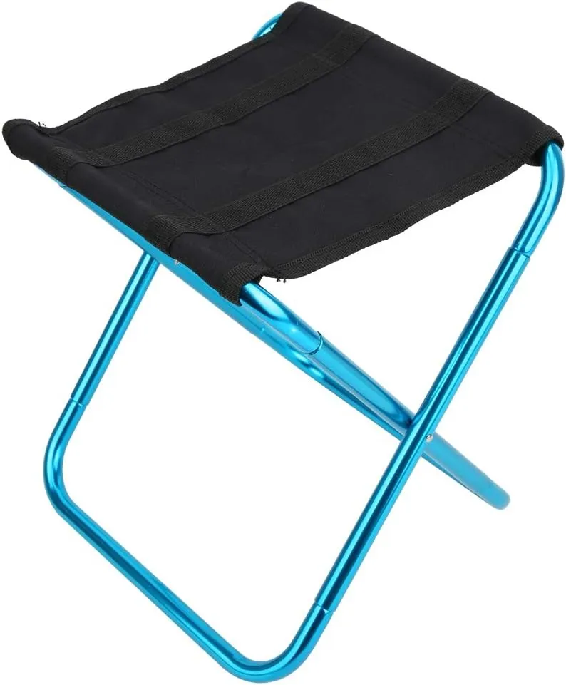 Portable Mini Folding Stool in Blue for Outdoor Activities - Lightweight, Compact Aluminum Alloy Chair for Camping, Fishing, Climbing, and Barbecues