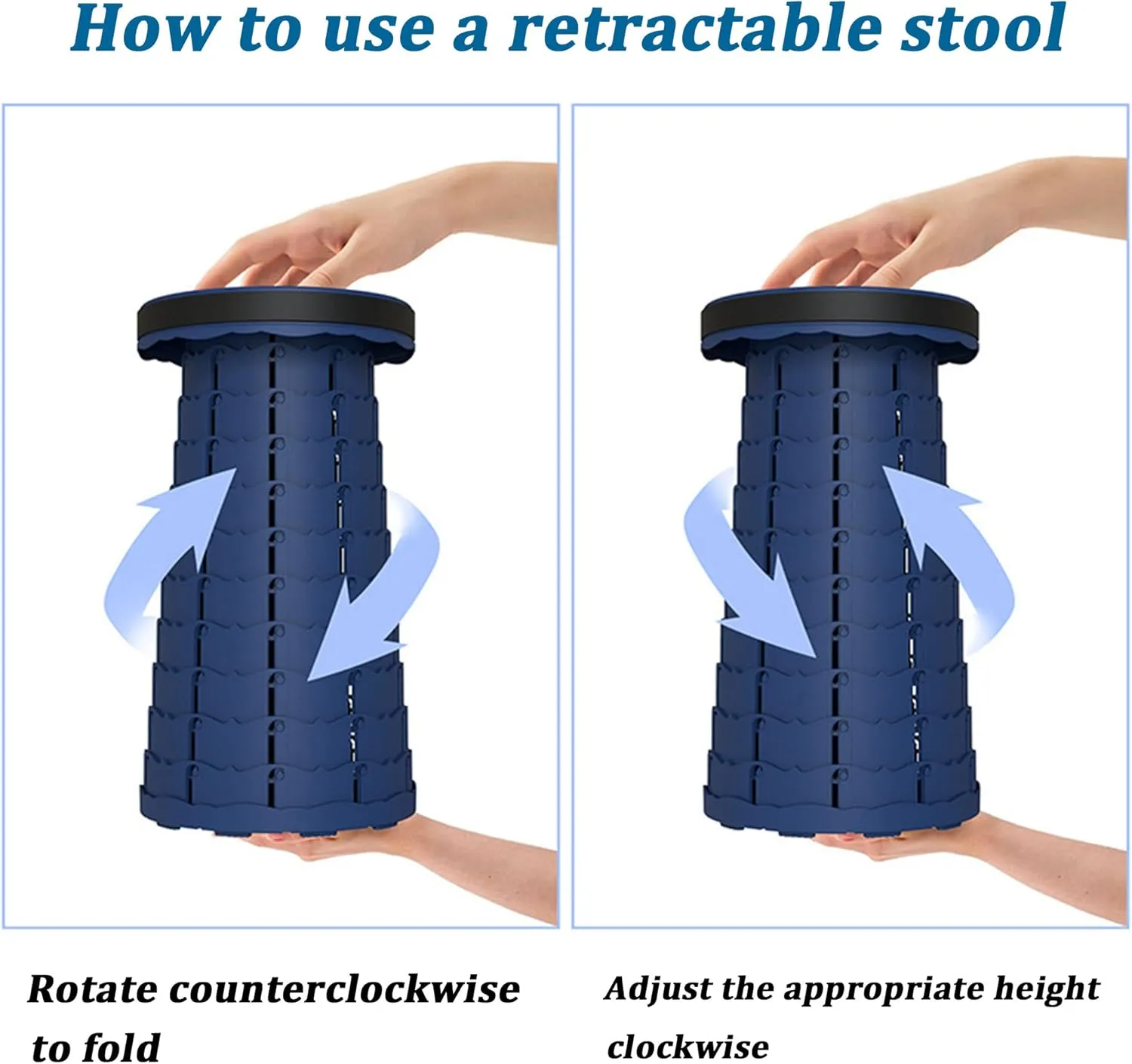 Portable Retractable Stool, Lightweight Folding Camping Stool, Load Capacity 150kg, Adjustable Height Collapsible Stool for Camping Fishing Hiking BBQ