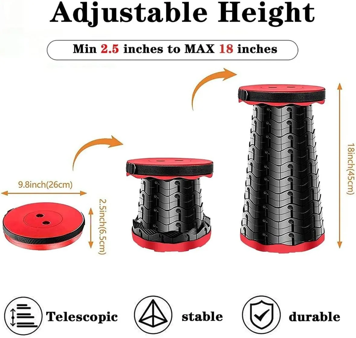 Portable Telescopic Stool, Bag Camping Retractable Folding Stool for Fishing, Hiking Outdoor Recreation (Green)