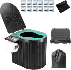 Portable Toilet, Camping Toilet with Lid, 14'' Outdoor Toilets with Detachable Bracket, Composting Toilets,Portable Potty for Camping,Outdoor, RV,Tent, Travel,Beach,Car,Hiking