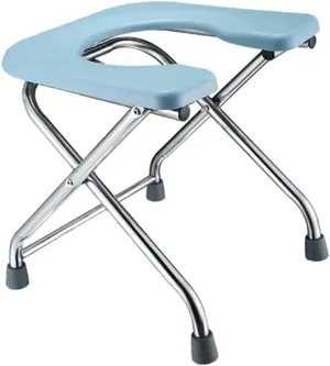 Portable Toilet Chair Seat for Camping, U Shaped Foldable Camping Toilet, Stainless Steel Stool Portable Shower Chair for Fishing Hiking,Blue,Height 42cm(17inch), Height 42cm(17 Inch)