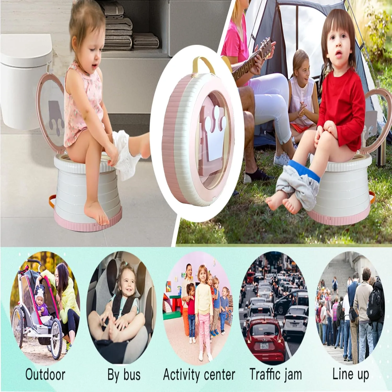 Portable Toilet for Kids,Portable Potty Seat for Toddler Travel,Travel Potty with Travel Bag, Applicable to Camping, Indoor/Outdoor Use, Includes 75 Replacement Bags