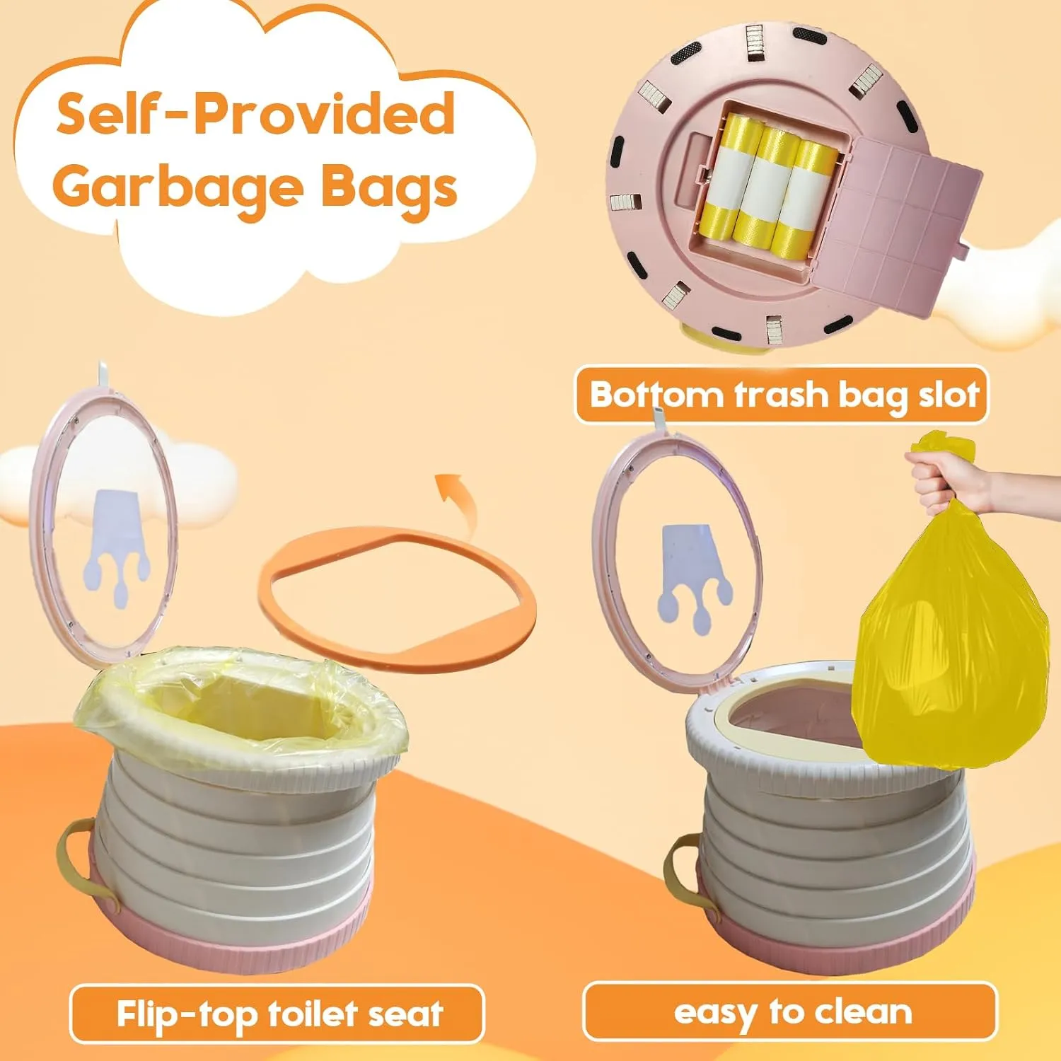 Portable Toilet for Kids,Portable Potty Seat for Toddler Travel,Travel Potty with Travel Bag, Applicable to Camping, Indoor/Outdoor Use, Includes 75 Replacement Bags