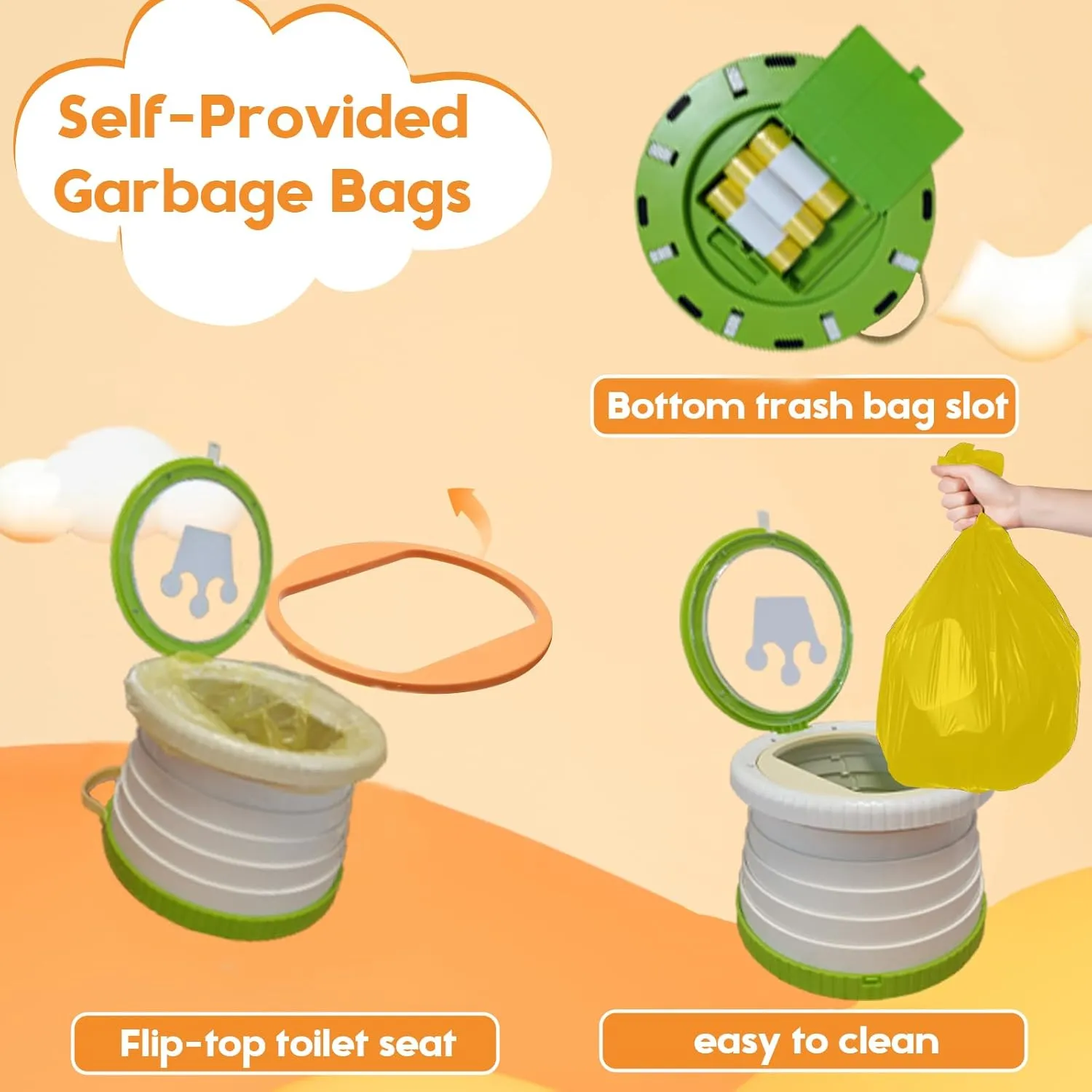 Portable Toilet for Kids,Portable Potty Seat for Toddler Travel,Travel Potty with Travel Bag, Applicable to Camping, Indoor/Outdoor Use, Includes 75 Replacement Bags