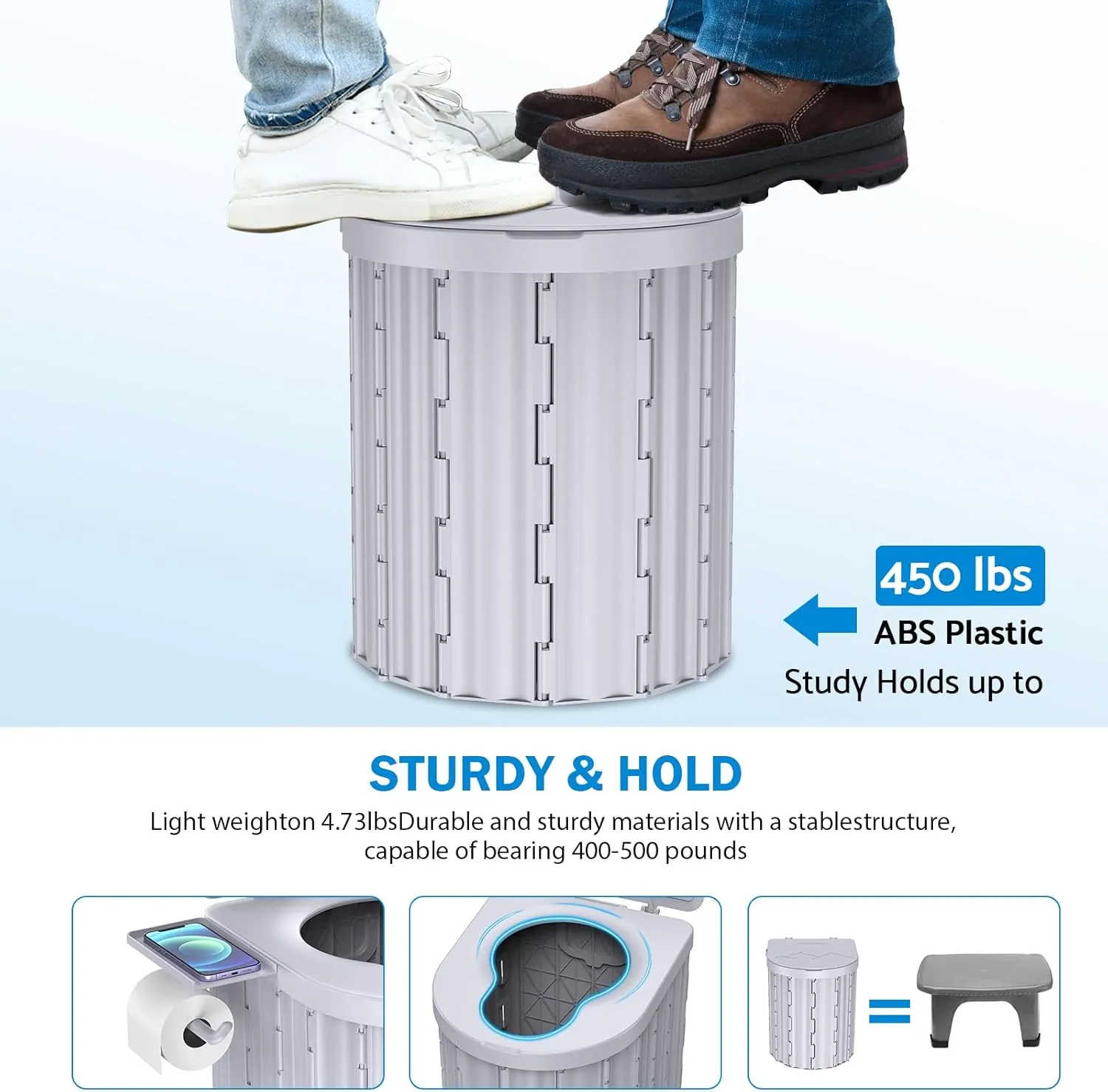 Portable Toilet, Upgraded 12-inch Toilet Seat, Folding Toilet With Removable Paper Holder, Camping Toilet With A Load Capacity Of 450 Lbs, Portable Potty For Indoor, Outdoor, And Emergency Use
