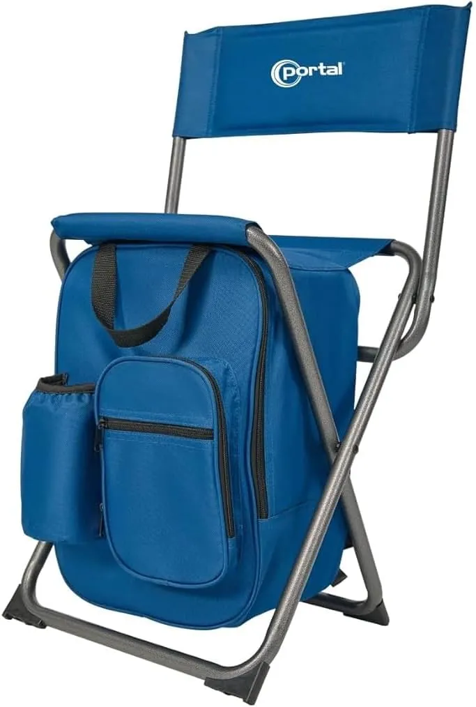 PORTAL Backpack Cooler Chair Fishing Chairs with Backrest Folding Camping Stool Compact for Outdoors Hiking Hunting Travel, Supports 225 lbs