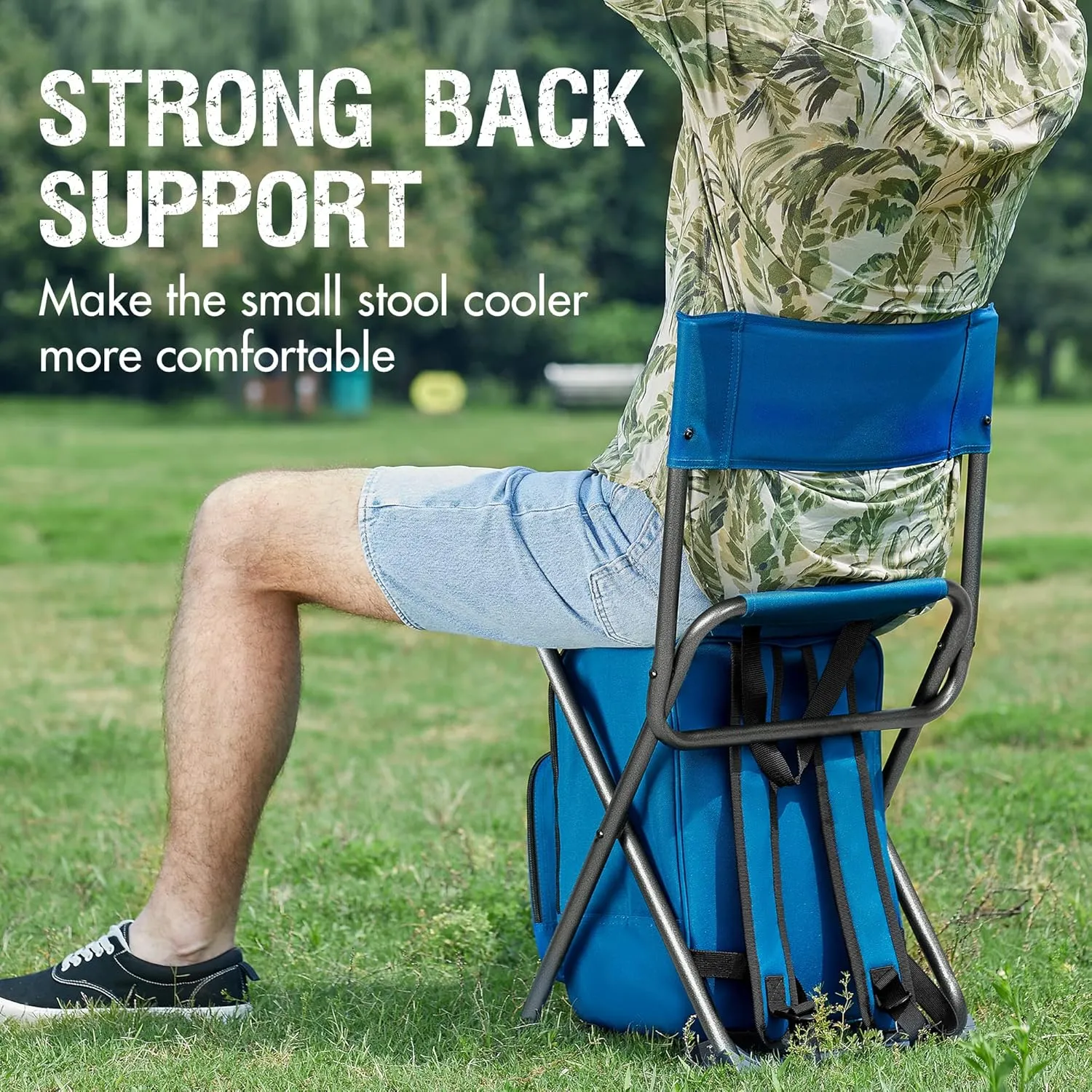 PORTAL Backpack Cooler Chair Fishing Chairs with Backrest Folding Camping Stool Compact for Outdoors Hiking Hunting Travel, Supports 225 lbs