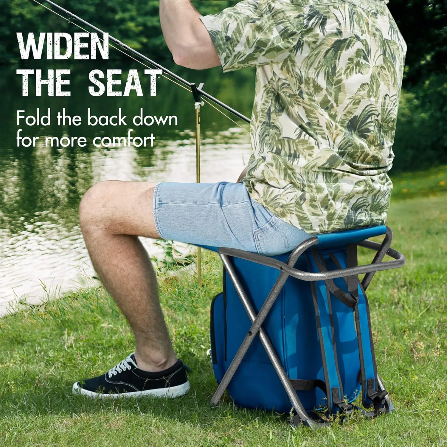 PORTAL Backpack Cooler Chair Fishing Chairs with Backrest Folding Camping Stool Compact for Outdoors Hiking Hunting Travel, Supports 225 lbs