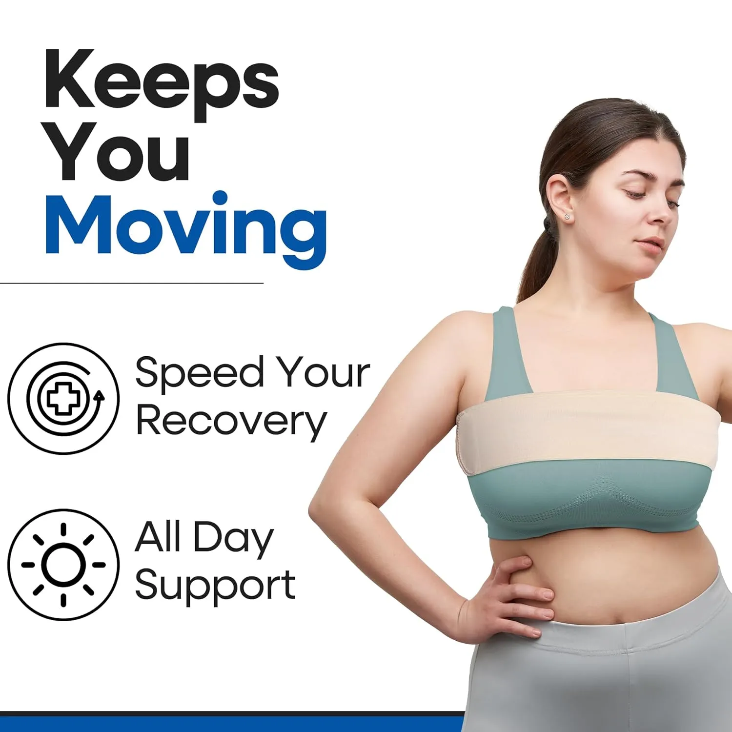 Post Op Breast Augmentation Band | Breast Implant Chest Brace For Women | Compression Wrap Post Surgery Bra Belt | No Bounce Stabilizer Strap | Sport Bra Alternative For Running Working Out (Fits Most)