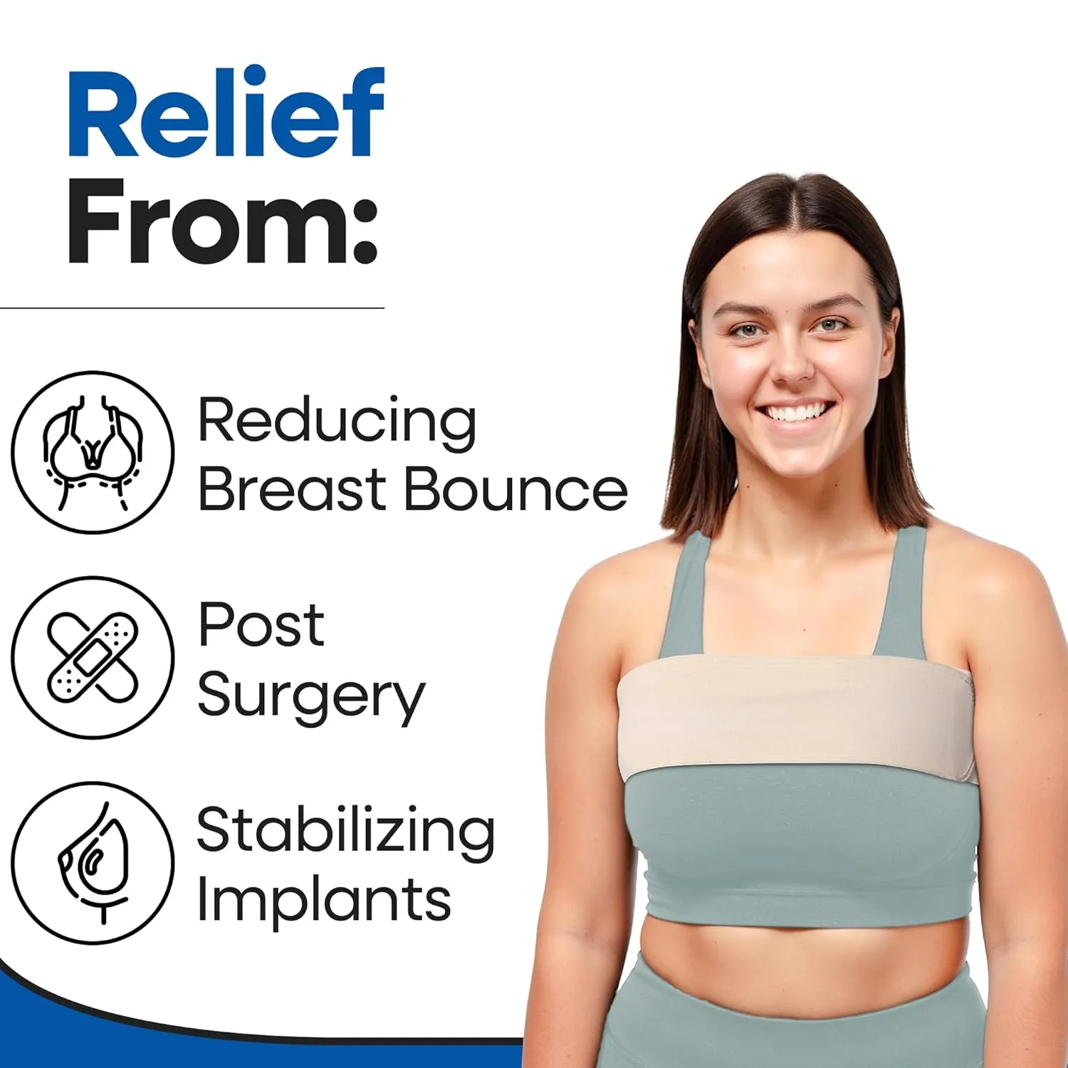 Post Op Breast Augmentation Band | Breast Implant Chest Brace For Women | Compression Wrap Post Surgery Bra Belt | No Bounce Stabilizer Strap | Sport Bra Alternative For Running Working Out (Fits Most)