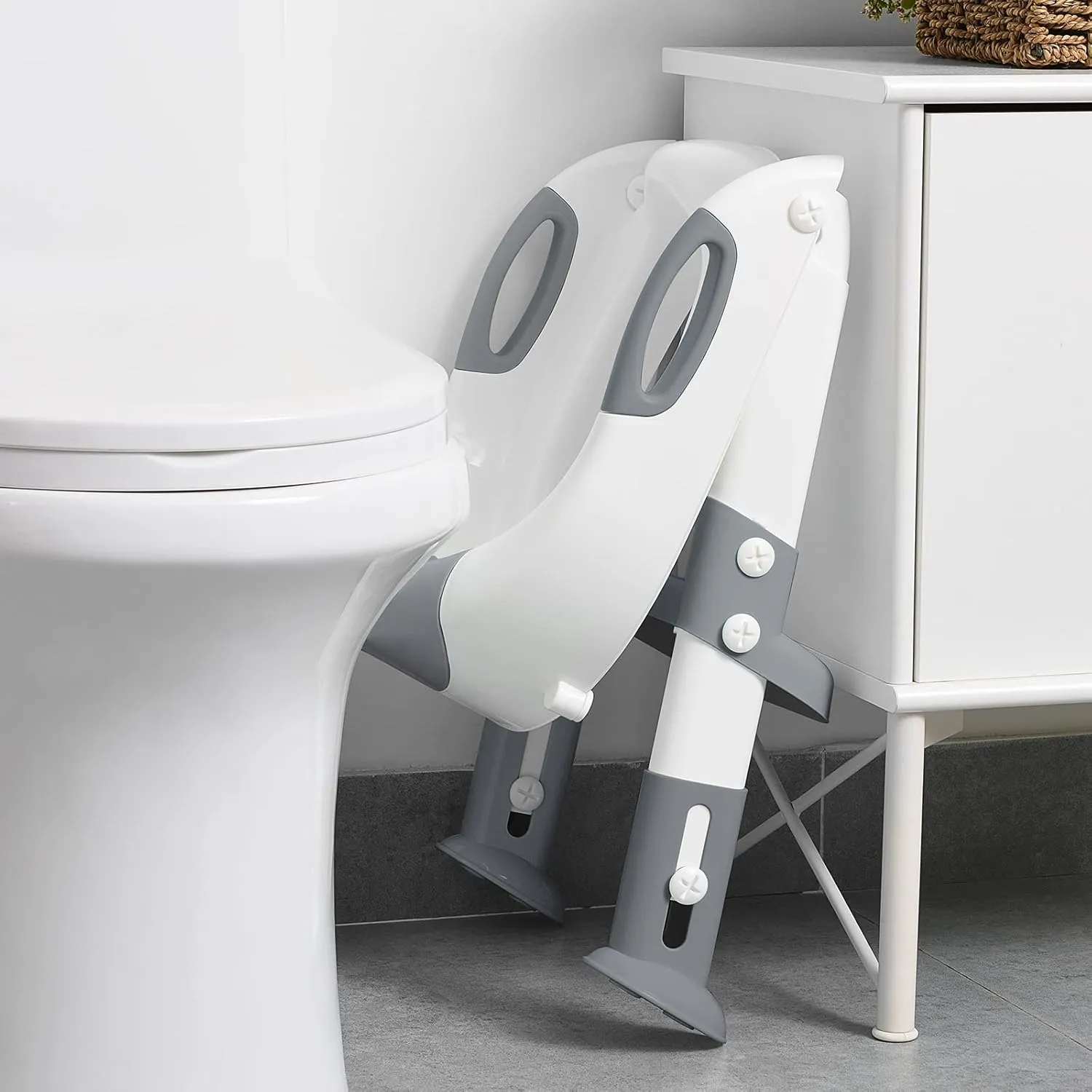Potty Training Seat with Step Stool Ladder, SKYROKU Potty Training Toilet for Kids Boys Girls Toddlers - Comfortable Safe Potty Seat with Anti-Slip Pads Ladder Grey