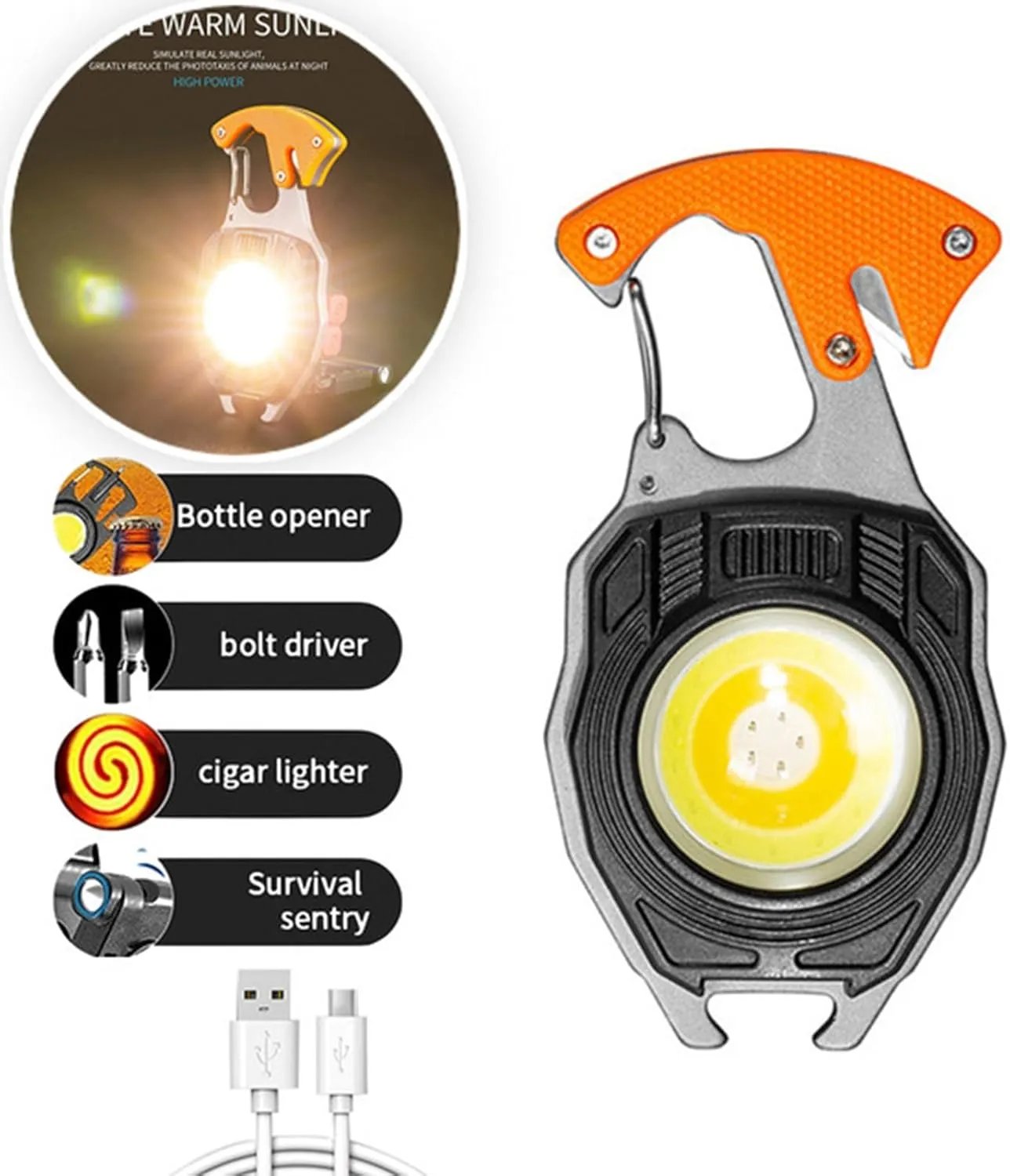 Powerful Beast Multifunction Keychain Flashlight, 6 Light Modes Small Rechargeable Flashlight Lighter, Folding Bracket Bottle Opener, Portable Flashlight Lighter for Camping, Hiking (3pcs)