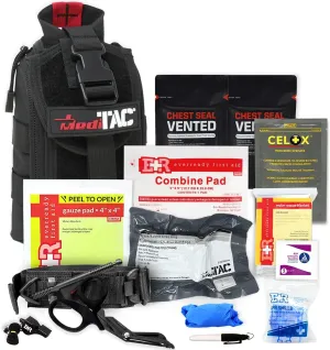 Premium Tactical Trauma IFAK Kit with Celox Hemostatic Granules, SOF Tourniquet and Pressure Bandage in Molle Pouch, Bleeding Control Kit (Black) - FSA/HSA Eligible
