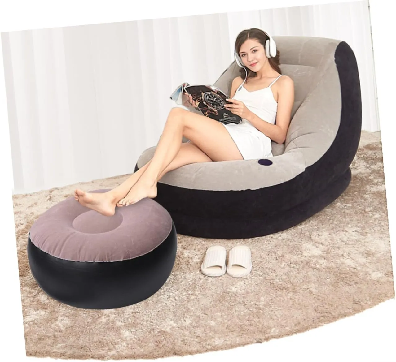 PRETYZOOM 2 Pcs Inflatable Lounger Air Sofa Chair Portable Folding Recliner for Outdoor Camping Travel Random Color