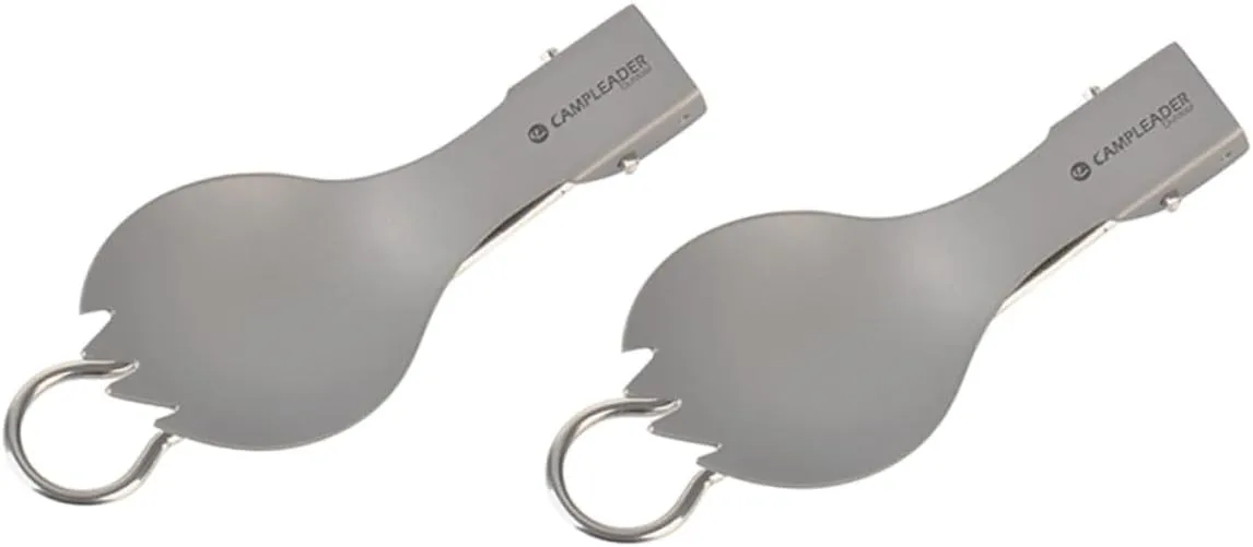 PRETYZOOM Lightweight Titanium Folding Fork Spoon 2-in-1 Outdoor Camping Cooking Set for Travel