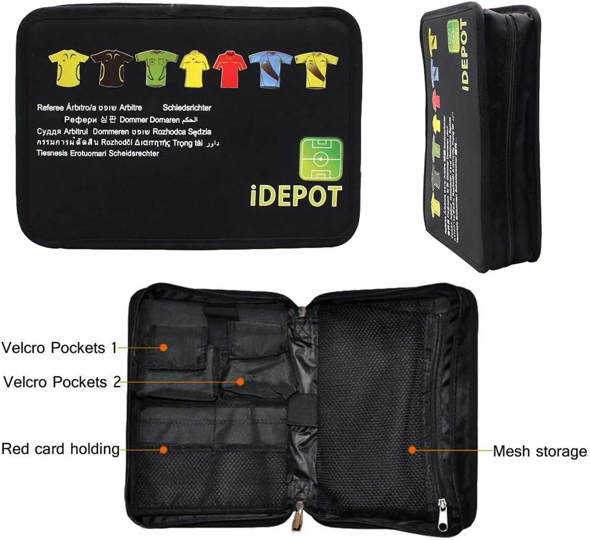 Professional Soccer Referee Accessory Bag Kit Football Soccer Coach Ref Cards Whistle Ball Pressure Gauge Coins in a Multi-Pocket Carryig Bag