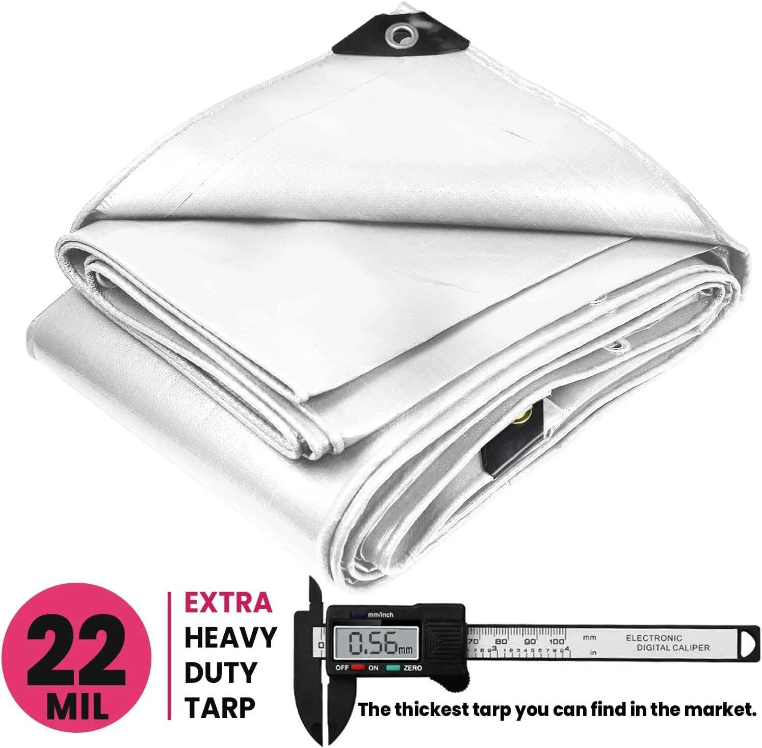 PROTARP Extreme Heavy Duty 22 Mil Tarp Cover, Waterproof, UV Resistant, Rip and Tear Proof, Poly Tarpaulin with Reinforced Edges for Roof, Camping, Patio, Pool, Boat. (White 6′ X 8′)