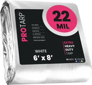 PROTARP Extreme Heavy Duty 22 Mil Tarp Cover, Waterproof, UV Resistant, Rip and Tear Proof, Poly Tarpaulin with Reinforced Edges for Roof, Camping, Patio, Pool, Boat. (White 6′ X 8′)