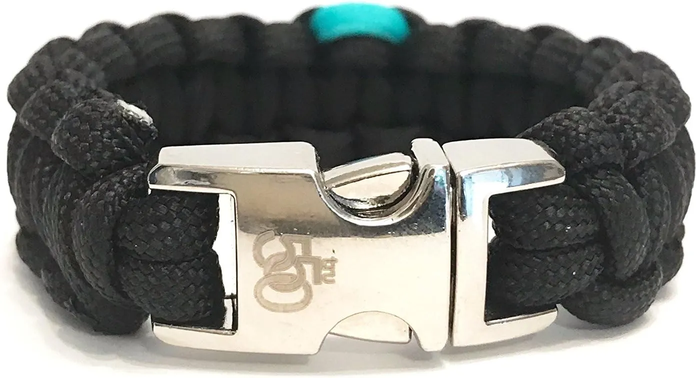 PTSD Awareness Teal Ribbon Fitted Black Paracord Jewelry Bracelet