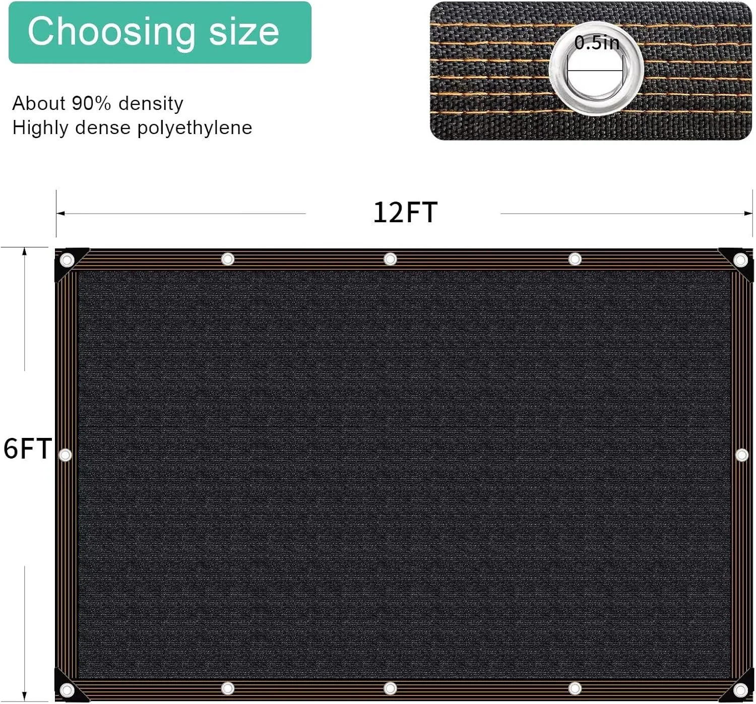 QNLONG Shade Cloth for Garden， 90% Black Shade Net Mesh Tarp with Grommets Sun Shade Cover Tear Resistance for Plants Greenhouse Chicken Coop Vegetables Pergola 6X12FT