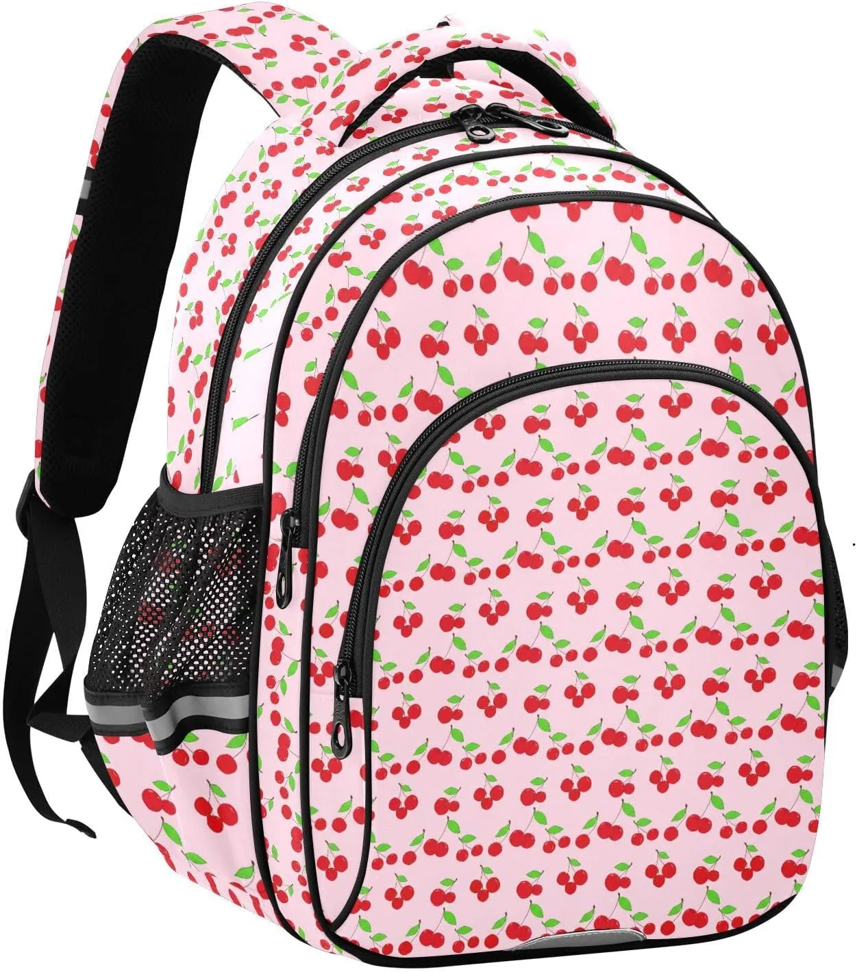 Red Cherries Stems Kids Backpack with Reflective Strips Adjustable 16L Lightweight School Bag for Boys Girls