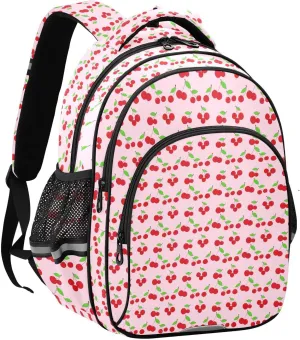 Red Cherries Stems Kids Backpack with Reflective Strips Adjustable 16L Lightweight School Bag for Boys Girls