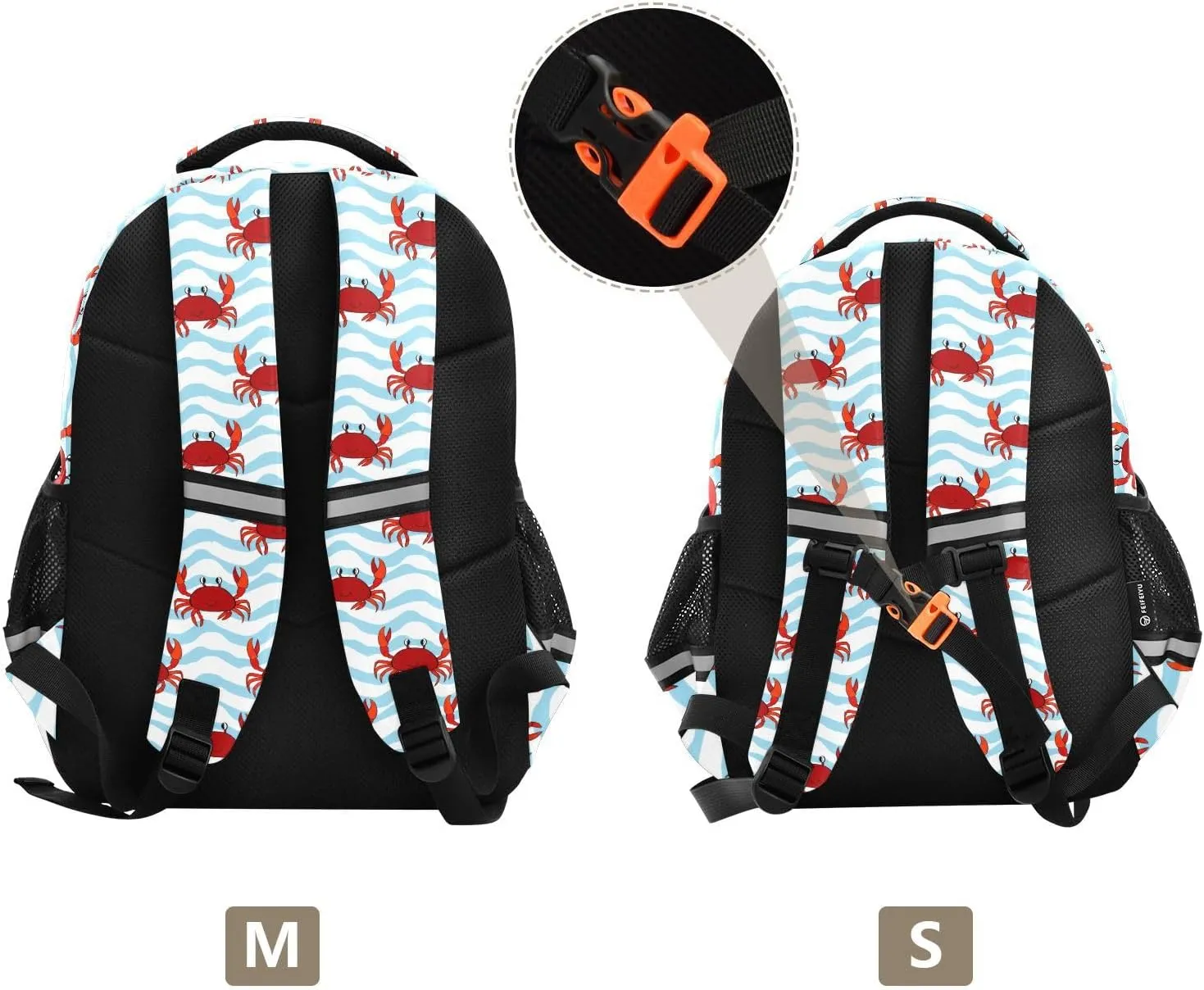 Red Orange Crabs Kids Backpack with Reflective Strips Adjustable 16L Lightweight School Bag for Boys Girls