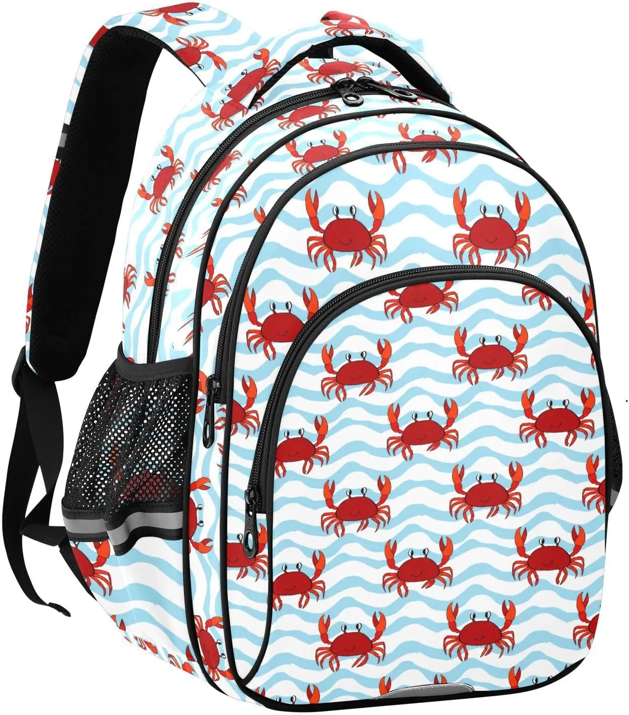 Red Orange Crabs Kids Backpack with Reflective Strips Adjustable 16L Lightweight School Bag for Boys Girls