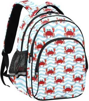 Red Orange Crabs Kids Backpack with Reflective Strips Adjustable 16L Lightweight School Bag for Boys Girls