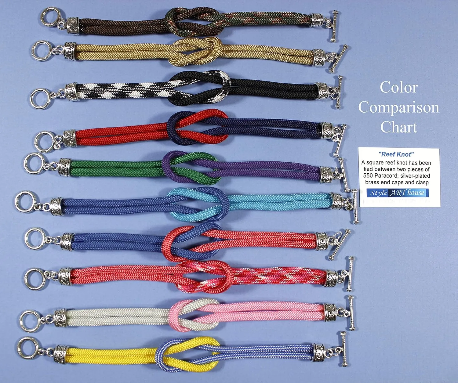 Reef Knot, Square Knot Paracord Bracelet with Toggle Clasp