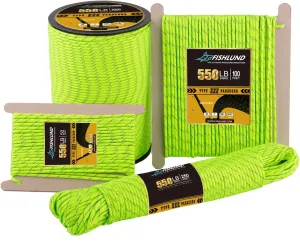 Reflective Paracord 550 lb, 7 Strand Type III Paracord Rope 1000ft 4mm, High Strength Nylon Parachute Cord for Camping, Survival, Fishing, Tactical and Hiking, Neon Green